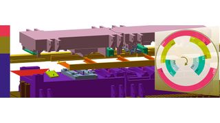 Kinematische virtuelle 3D Durchlaufsimulation: Fehlervermeidung, Kollisionskontrolle und Bestimmung der Produktionsparameter wie Transfernocken. (Bild: Stauder)