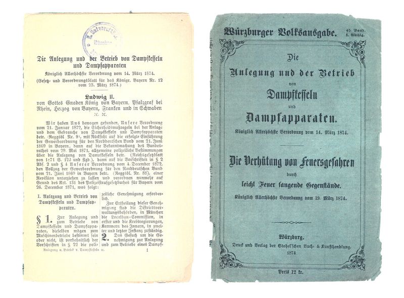 Betriebsverordnung für den Betrieb von Dampfkesseln aus dem Jahr 1874. (TüV Süc)