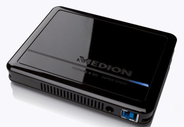 Die Medion-Festplatte P82733 bietet Aldi Süd und Nord mit 500 Gigabyte Speicherkapazität an. (Bild: Aldi)