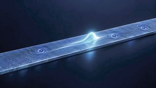 Schematische Darstellung: Ein kurzer Stromimpuls durchläuft einen Supraleiter. (Bild: Dall-E / KI-generiert)