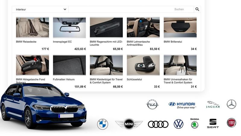 Über die Pixelconcept-Software Automanager können Händler jetzt passend zum Fahrzeug auch Zubehör anbieten.(Bild:  Pixelconcept)
