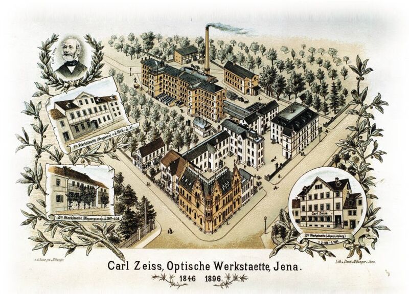 Fig. 1 Where it all began - the optical workshop in Jena in the 19th Century.  (Zeiss)
