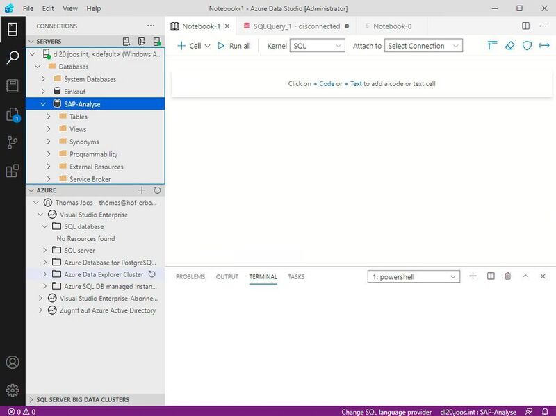 Auch Microsoft-Azure-Ressourcen können an Azure Data Studio angebunden werden. (Joos/Microsoft (Screenshot))
