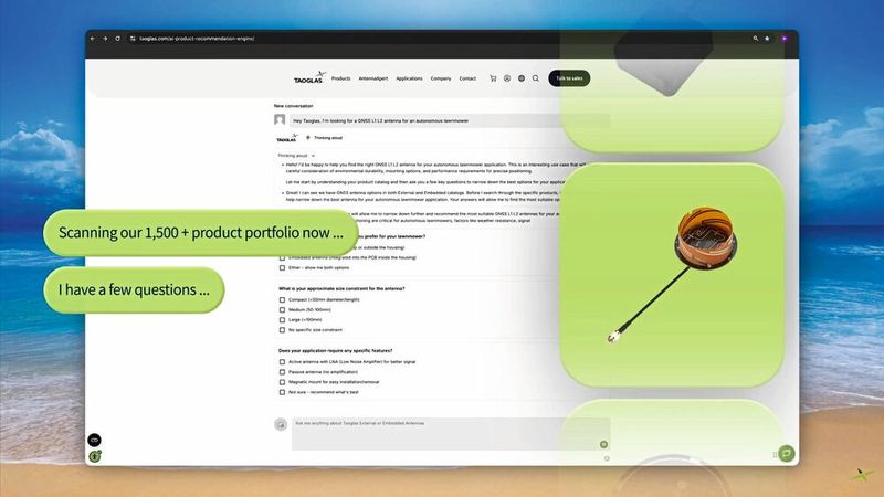 Antennensuche: Taoglas bietet nun einen KI-Assistenten für individuelle Produktempfehlungen(Bild:  Taoglas)