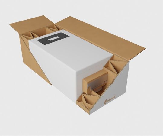 Der 3-in-1-Separator trennt mehrere elektronische Komponenten in einem Karton.(Bild:  Mondi)