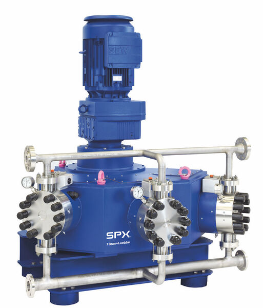 The Novaplex Vector process triplex diaphragm pump harnesses the proven diaphragm pump head design in a configuration that reduces installation footprint by arranging pump heads in three dimensions. (SPX Flow)