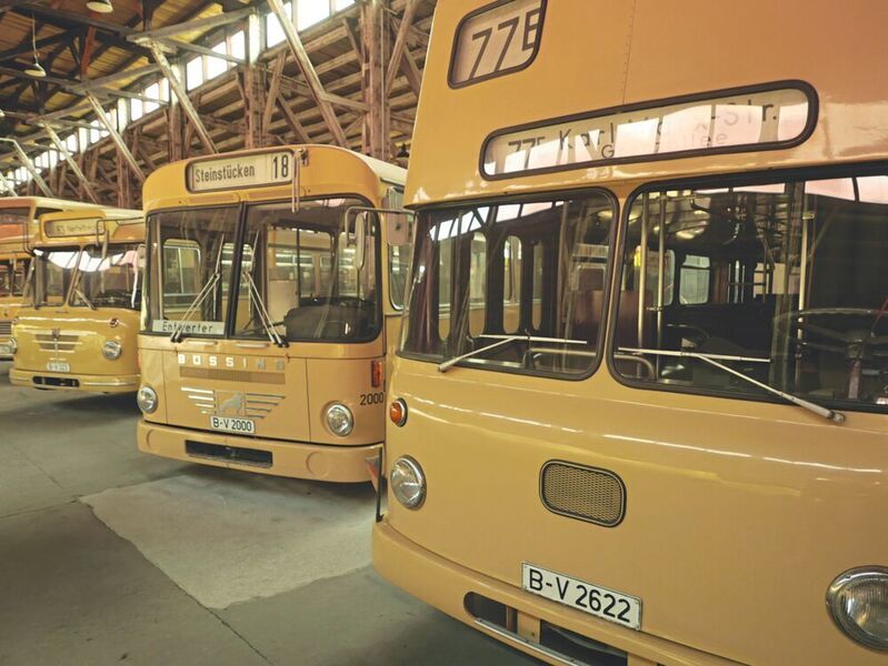 Hier sind die verschiedenen Berliner Busvarianten in dem Depot zu sehen. (Alexander Völkert)