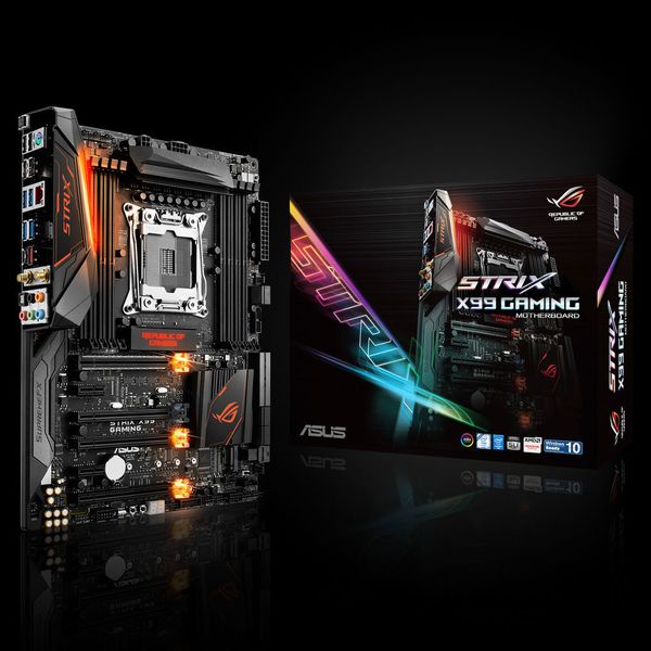 Das Asus ROG Strix X99 Gaming ist für Sockel-2011-3-CPUs wie den neuen Core i7 Extreme von Intel bestimmt. (Bild: Asus)