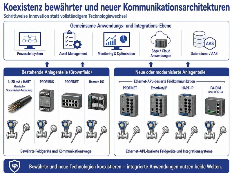 Bewährte und neue Kommunikationsarchitekturen können parallel genutzt und schrittweise integriert werden. (Bild: Polzer Automation Solutions)