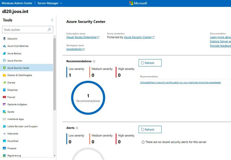 Mit dem Azure Security Center die Überwachung der Sicherheit im lokalen Rechenzentrum durchführen. (Bild: Microsoft / Joos)