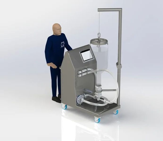 The new EZJetFlo™ in-line mixing system solves the production bottleneck using highly efficient Venturi powder induction.  (Source: ILC DOver)