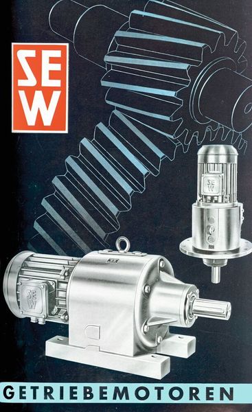 Getriebemotoren aus den 1950er Jahren seinerzeit in Szene gesetzt.  (SEW-Eurodrive)