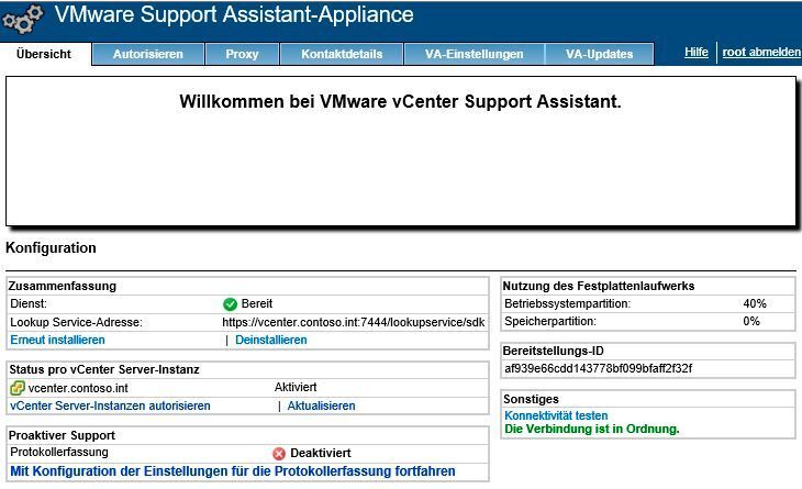 Nach der Einrichtung der VMware vCenter Server Support Assistant-Appliance wird diese ebenfalls über die Weboberfläche verwaltet. Hier werden auch die einzelnen vCenter-Server angebunden. (Joos)