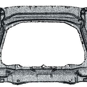 Bild 1a: Punktewolke einer digitalisierten PKW-Bodenbaugruppe (Objektgröße 915 mm × 545 mm × 185 mm).