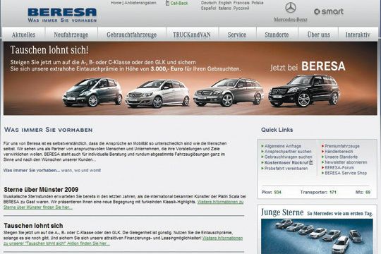 Platz 1 beim Internet Sales Award 2009 von »kfz-betrieb«: www.beresa.de (Archiv: Vogel Business Media)