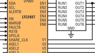 Bild 1: Der LTC2937 schaltet sequenziell sechs Stromversorgungen ein und aus. (LTC)