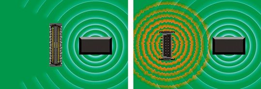 Bild 2: Platzersparnis auf der Leiterplatte durch den Einsatz von geschirmten Steckverbindern (links).(Bild:  ept)