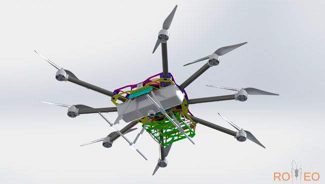 Height Tech hat im Forschungsprojekt Romeo (Remotely Operated Mosquito Emission Operation) einen Moskitocopter-Prototyp entwickelt. Er kann über eine spezielle Vorrichtung sterilisierte Mückenmännchen an per GPS definierten Punkten frei lassen oder über ein großes Areal gleichmäßig verteilen. (Bild: Height Tech)