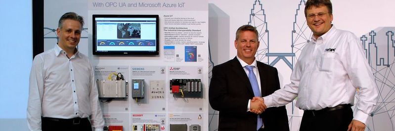 V.l.n.r.: Erich Barnstedt (Principal Software Engineer, Azure IoT, Microsoft Corporation), Jason Zanders (Vice President Azure, Microsoft Corporation) und Stefan Hoppe (Vice President, OPC Foundation)(Bild:  OPC-UA)