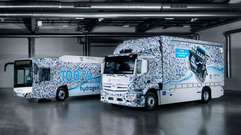 Die beiden Prototypen beinhalten einen eigens von Keyou entwickelten 7,8-Liter Wasserstoffmotor.(Bild:  Keyou)