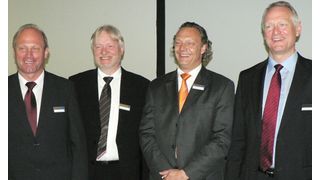 Freuen sich über den Zusammenschluss ihrer Unternehmen: (v.l.n.r.) Dr. Peter Völker, Vorstand R. Stahl, Joachim Schuster, Geschäftsführer R. Stahl HMI Systems, Frank Kellershohn, Inhaber Screen-Tec, Martin Schomaker, Vorstandsvorsitzender R. Stahl. Bild: Kluger (Archiv: Vogel Business Media)