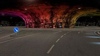 Der Kreisverkehr im unter Wasser verlaufenden Skálafjordtunnel. (Bild: Deutsch-Färöischer Freundeskreis e.V.)