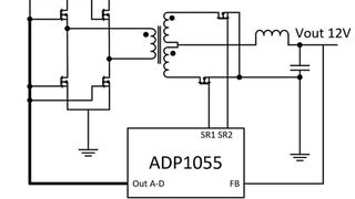Bild 1: Digitaler Schaltregler ADP1055 in einer Vollbrücken-Anwendung. Die Regelschleife lässt sich hierbei einstellen.  (Bild: Analog Devices)