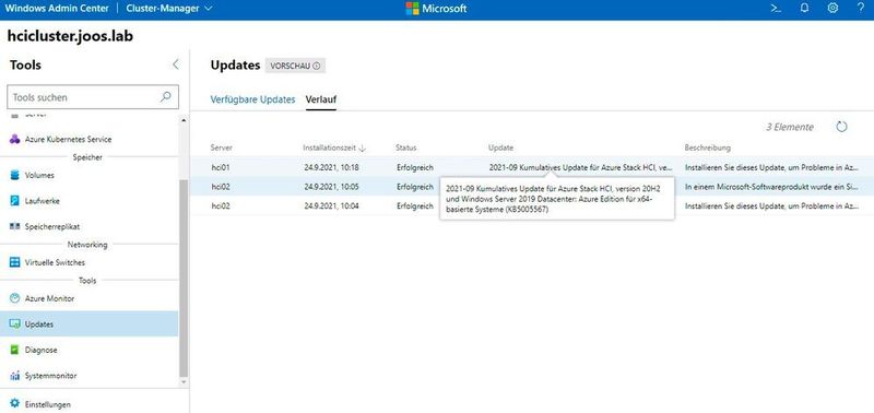 Überprüfen der aktuellen Updates im Windows Admin Center. (Joos/Microsoft (Screenshot))