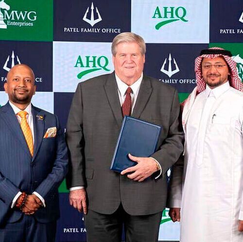 Left to right: Lakshmi Narayanan, Vice Chair of Patel Family Office; Marc W. Gunderson, Founder of MWG Enterprises; and Abdulmalik Alqahtani, Group Chief Executive Officer of AHQ Group.(Source:  Mera Oil)
