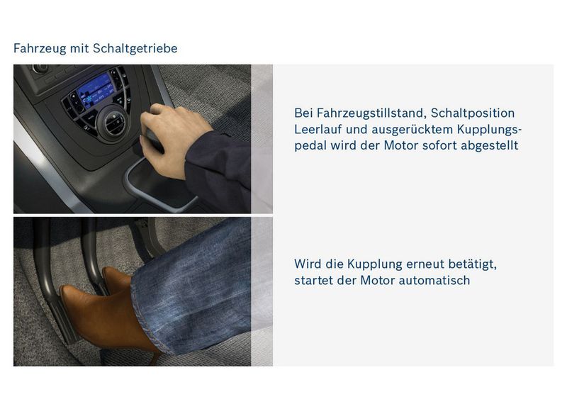 Bereits heute wird jedes zweite in Westeuropa produzierte Neufahrzeug mit einem Start/Stopp System ausgerüstet. In vielen Fahrzeugmodellen ist die Funktion bereits Standard ohne Aufpreis – vom preiswerten Kleinwagen bis zur leistungsstarken Oberklasse-Limousine. Start/Stopp Systeme senken den Kraftstoffverbrauch und damit die CO2-Emissionen im Neuen Europäischen Fahrzyklus (NEFZ) um bis zu fünf Prozent. (Bild: Bosch)