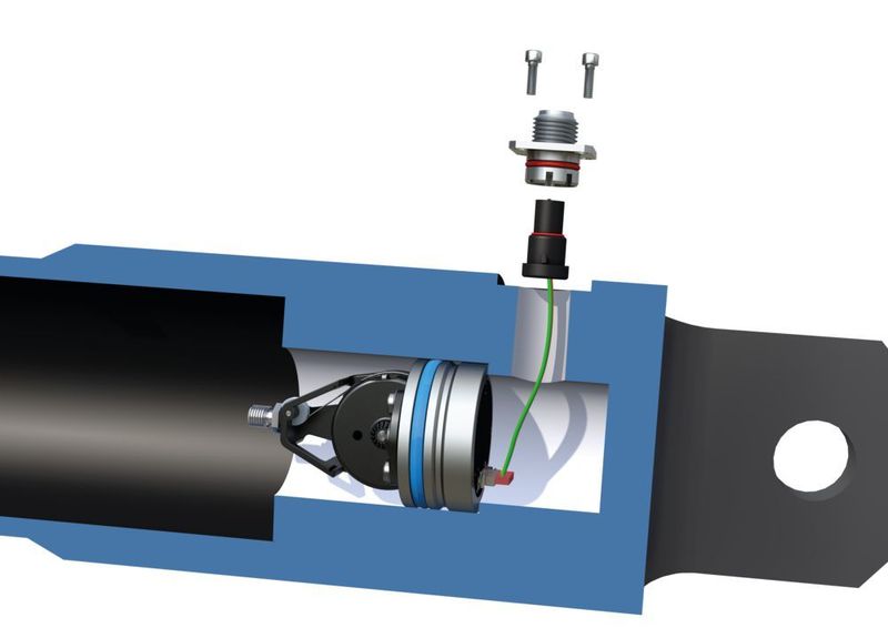 Das patentierte SGH10 Zylinderhubmesssystem erfasst den Hubs mit einer Seilzugmechanik, die direkt im Zylinder verbaut ist. (Bild: Siko)