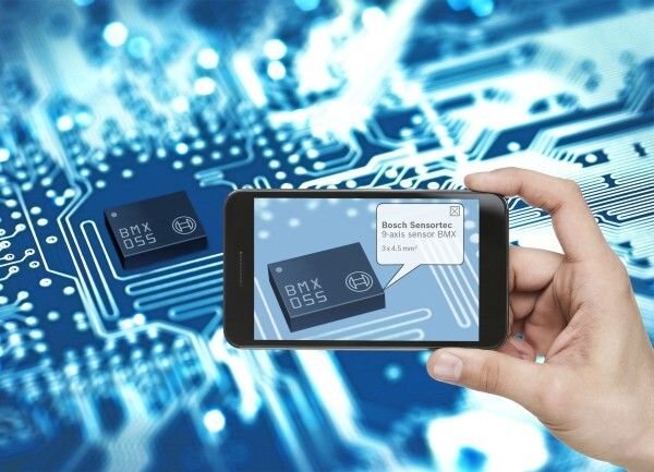 Neuer 9-Achsen-Sensor BMX055 von Bosch Sensortec: Jährlich produziert Bosch eine halbe Milliarde mikromechanische Sensoren – als weltweit größter Anbieter für die Automobilbranche und als zweitgrößter Anbieter für die Konsumgüterindustrie. In Zukunft werden mikromechanische Sensoren Teil von Bosch des Internets – klein, kostengünstig und stromsparend. Der BMX055 (im Bild) ist der weltweit erste 9-Achsen-Sensor, bei dem Bosch alle Komponenten – Beschleunigungssensor, Gyroskop und geomagnetischen Sensor – selbst entwickelt hat. Mit einer Grundfläche von nur 3,0 x 4,5 mm2 ist er der kleinste Sensor seiner Art auf dem Markt. (Bild: Bosch)