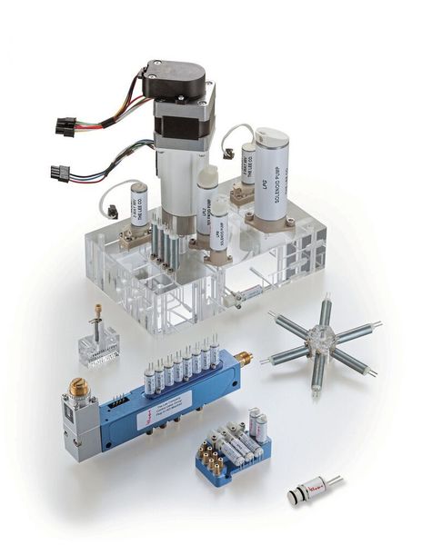 LPD und LPL Dosierpumpen von Lee auf einem typischen Systemmanifold (Lee)