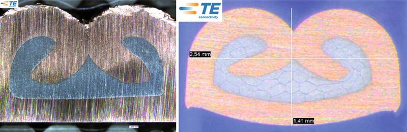 Bild 3: Querschliff durch einen 27mm² und einen 1,5mm² Al-Crimp (Bild: TE Connectivity)