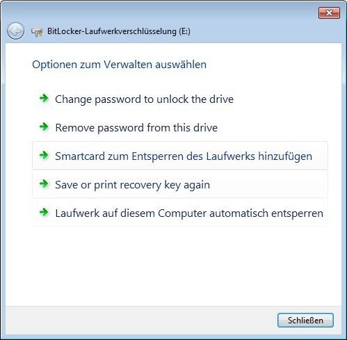 Sprachmischmasch: In der Betaversion von Windows 7 sind die Bitlocker-Optionen noch nicht komplett lokalisiert. (Archiv: Vogel Business Media)