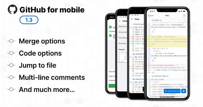 GitHub for Mobile erlaubt unter anderem Kommentare über mehrere Code-Zeilen und bietet neue Merge- und Coding-Optionen. (GitHub)