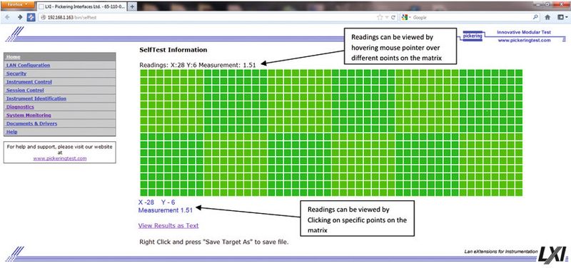 Bild 3: Das Web-Interface des 65-110 bietet über die Standard-LXI-Konfigurationsseiten einen einfachen Zugang zu den Selbsttest-Möglichkeiten. (Pickering Interfaces)