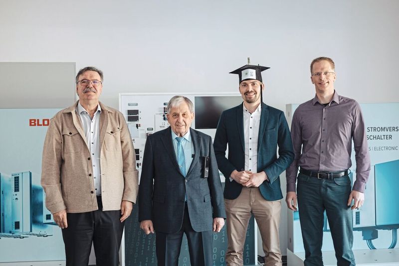 Von links: COO Udo L. Thiel, CEO Wolfgang Reichelt, Lukas Fräger, GM R&D Kai Heinemann(Bild:  Block Transformatoren-Elektronik GmbH)