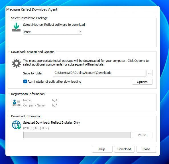 Macrium Reflect bringt einen eigenen Agenten für den Download der aktuellen Version mit. (Joos/Macrium Reflect (Screenshot))