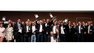 Alle Gewinner des IFOY Award auf der Preisverleihung am Montagabend: Jungheinrich, Still, Witron, Wegard und Liebherr. Die Jury sprach von der bislang engsten und härtesten Entscheidung in der IFOY-Geschichte. (IFOY)