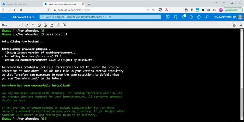 Die Terraform-Initialisierung.(Bild: Drilling / Microsoft)