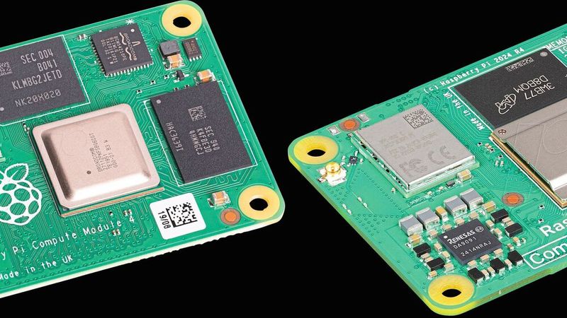 Raspberry Pi Compute Module 4 (links) und CM 5: Die Computer-on-Module sind leistungsstarke, aber funktionsreduzierte Industrievarianten der Raspberry Pis 4 und 5.(Bild:  Raspberry Pi)