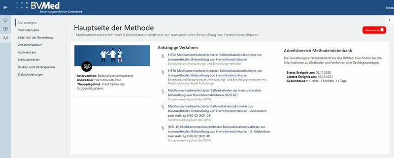 Die BVMed-Datenbank bereitet aus der Medizintechnik-Perspektive die Methodenbewertungs-Verfahren des Gemeinsamen Bundesausschusses (G-BA) und weiterer beteiligter Organisationen strukturiert auf.