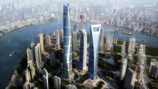 Graphik des zukünftigen Stadtbilds mit dem Shanghai Tower.  (Bild: Mitsubishi Electric)