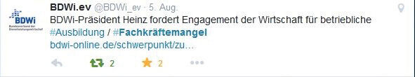 Tweets zum Thema Aus- und Weiterbildung sowie Fachkräftemangel in Deutschland. (Quelle: Screenshot www.twitter.com)