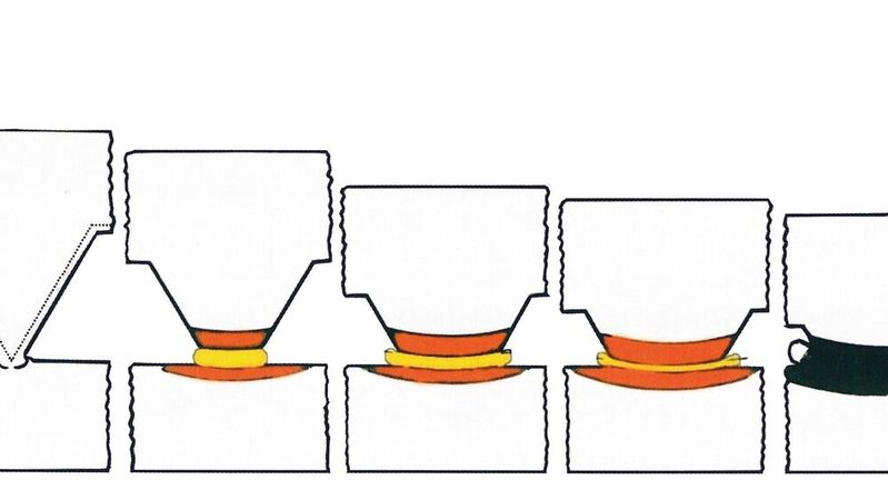 Die stoffschlüssigen Verbindungen werden durch das Abschweißen einer Projektion erzeugt. Dadurch wird nur eine kleine Verbindungszone erwärmt und die dafür notwendige Energiemenge ist sehr gering. (Bild:  Impulsphysik GmbH)