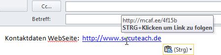 Der sichere Kurzlink in Aktion – der postierte Maus-Zeiger nennt die verknüpfte URL. (Bild: Archiv)