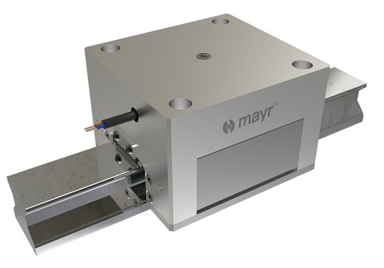 (Die spielfreie Sicherheitsbremse Roba-guidestop wirkt direkt auf die bewegten Massen der Vertikalachsen. Sie bietet damit hohe Sicherheit und minimiert das Gefährdungsrisiko von Personen. Bildquelle: Mayr Antriebstechnik)