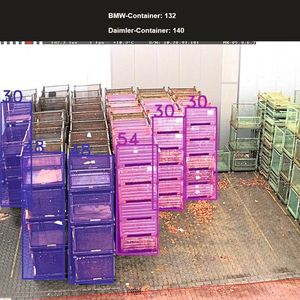 Die Künstliche Intelligenz analysiert die Bilddaten, erfasst die verschiedenen Behältertypen und gibt die genaue Anzahl des vorhandenen Leerguts auf einem Dashboard aus.(Bild:  Fraunhofer-IML)