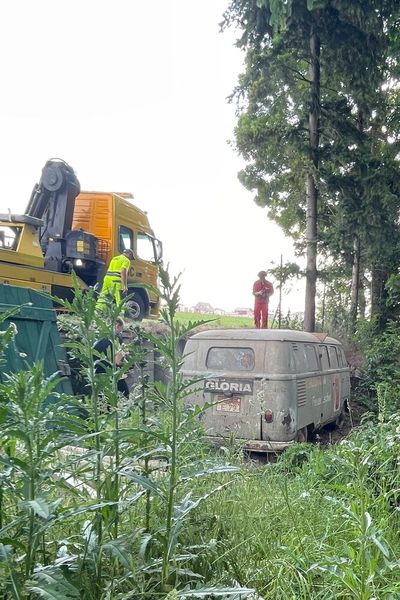 So mussten erst ein paar Bäume gefällt werden, um den Bulli überhaupt per Bergekran herausheben zu können. (Bild: Ascari)